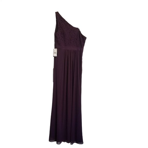 adrianna papell one shoulder lace stretch tulle gown currant size 6 - Picture 3 of 9